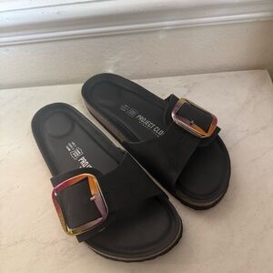 Project Cloud Mykonos Black Slide Sandals with Iridescent Buckles